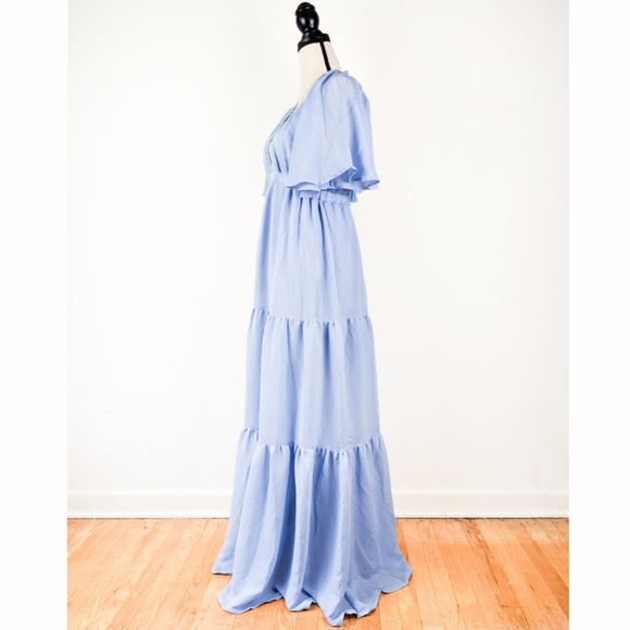💠LAST 1💠NWT A.Calin by Flying Tomato Blue Flutter Sleeve Maxi Dress - Picture 3 of 4